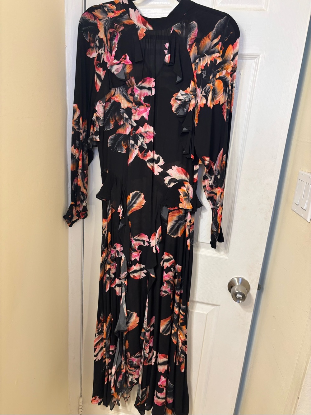 All Saints Black Floral Maxi Dress with Pink & Cream Blooms